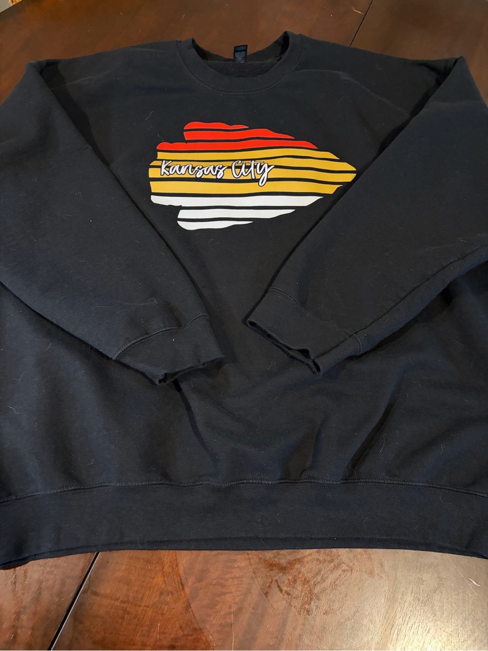 Gildan Black Crewneck Sweatshirt with Red, Yellow & White Kansas City Chiefs